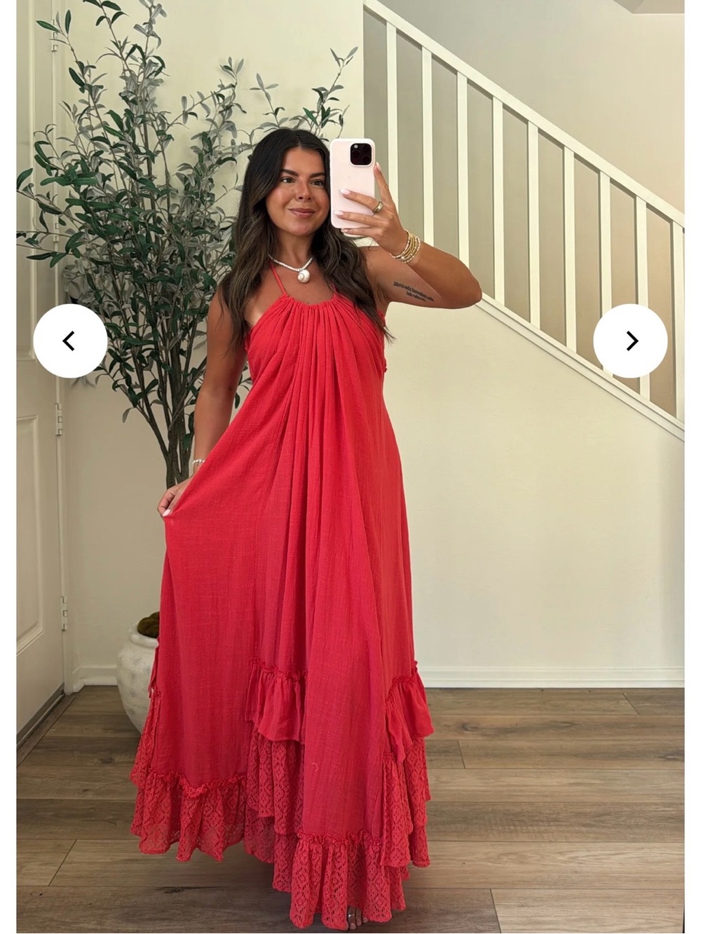 Red Halter Maxi Dress with Ruffled Hem - Picture 4 of 5